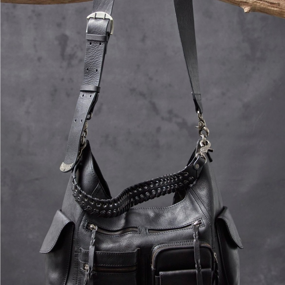 FREE PEOPLE BLACK LEDGER LEATHER BAG